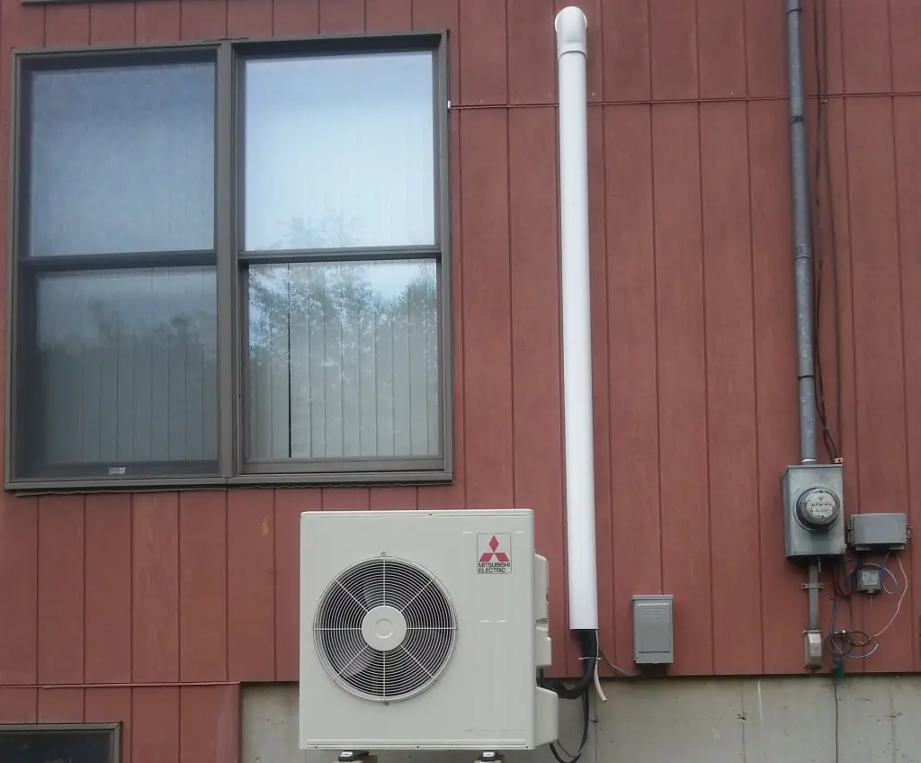 Outdoor Mitsubishi heat-pump installation